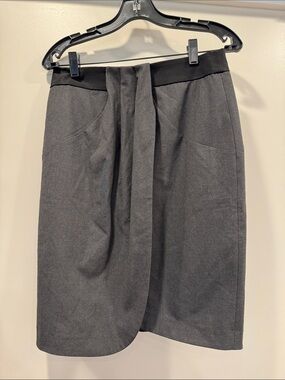 Emporio Armani Dark Charcoal Gray Pencil Skirt with Front Tie